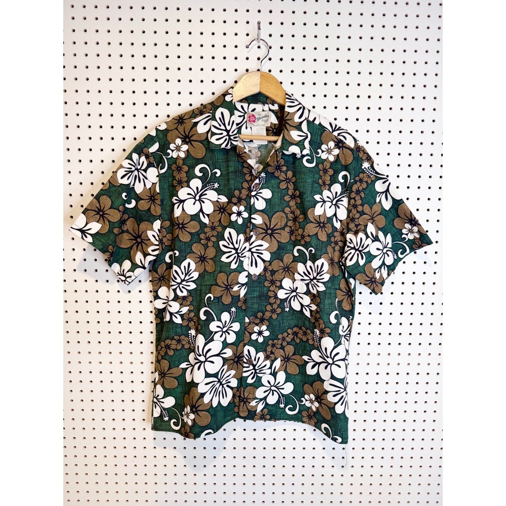 Hilo Hattie | Vintage Green Floral Hibiscus Hawaiian Shirt Made in Hawaii‎ Large